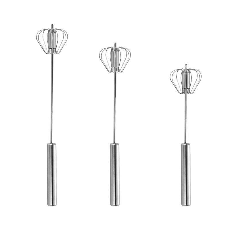 2PCS Stainless Steel Hand-Push Rotary Whisk – Semi-Automatic Egg Beater & Milk Frother