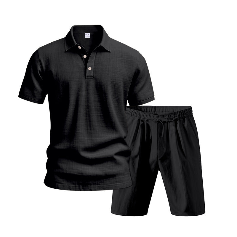 Men's Breathable Linen Short Sleeve Two-Piece Lounge Set