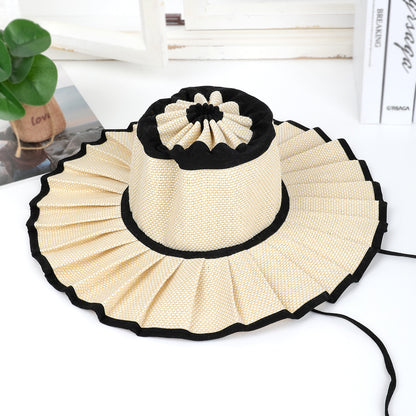 Women’s Foldable Straw Sun Hat 👒☀️ | UPF 50+ Wide Brim Ponytail Beach Visor
