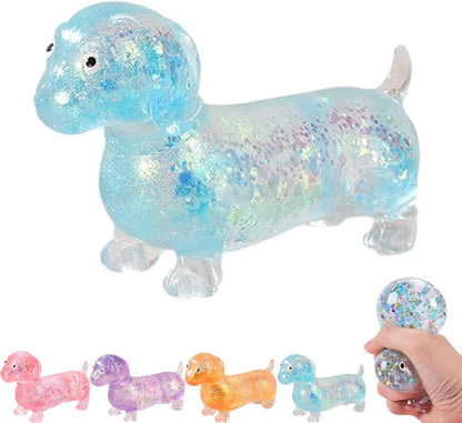Sparkly Dachshund Squishy Stress Relief Toy – Cute Stretchy Anxiety Fidget for Kids & Adults