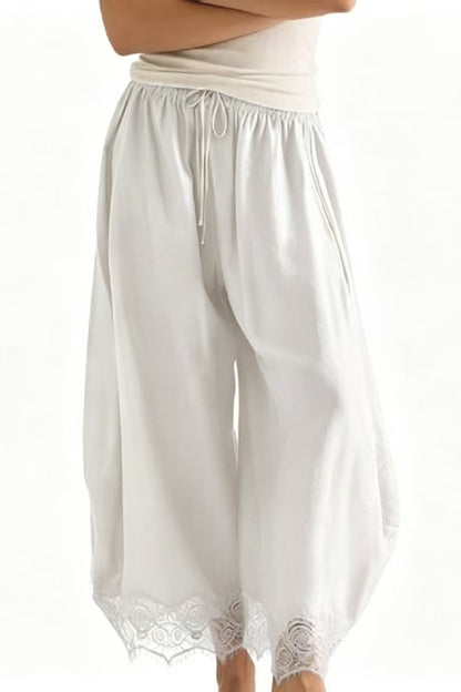 Women's Cropped Lace-Hem Wide-Leg Pants