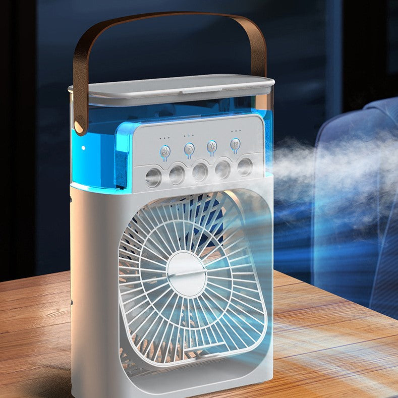 5-Nozzle Portable Mist Cooling Fan – Desktop Air Cooler & Humidifier with LED Light