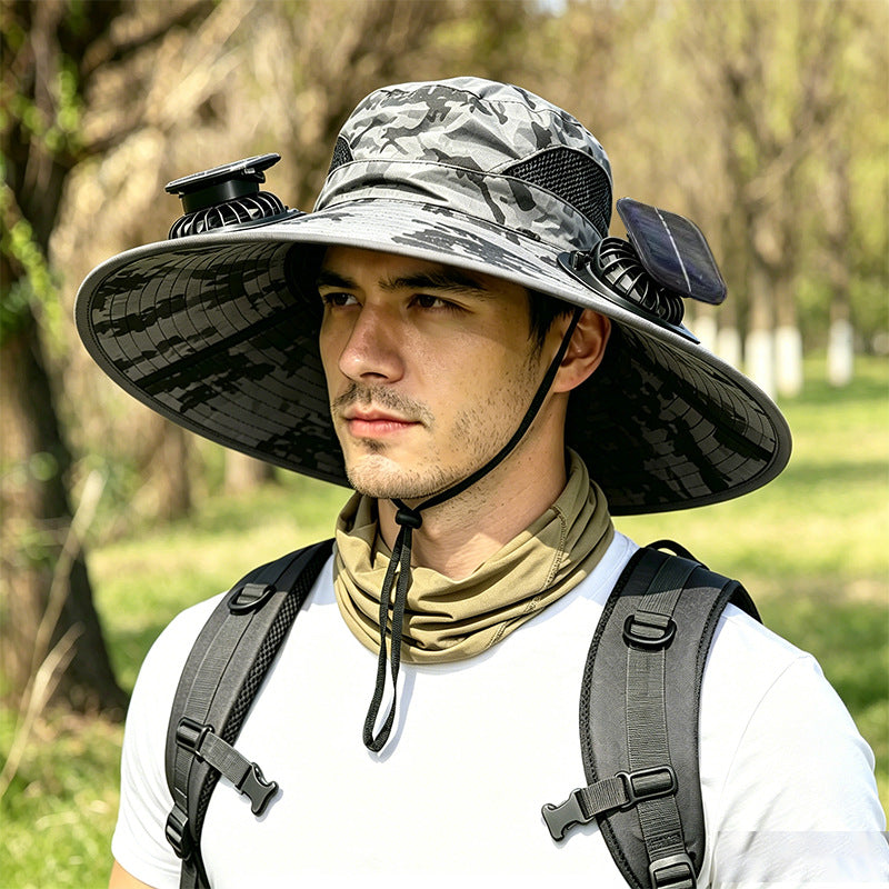 2026 Outdoor Wide Brim Cooling Hat with Dual Fans & UPF 50+ Sun Protection