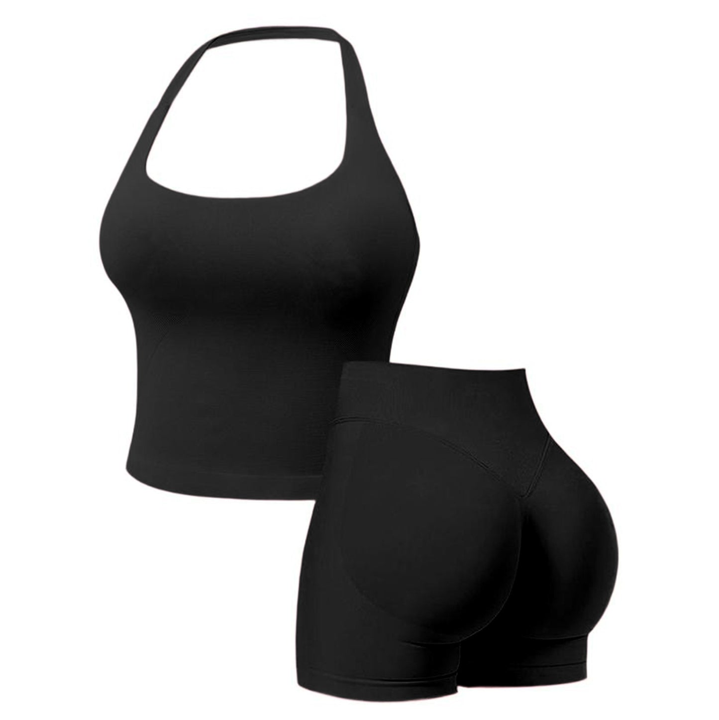 Seamless Workout Sets for Women – Halter Tank Top & Gym Scrunched Shorts Sports Set