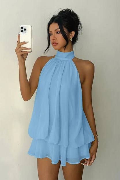 Women's Halter Neck Ruffle Maxi Dress