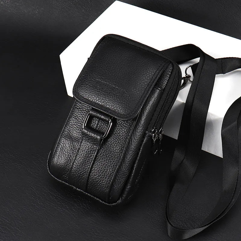 🎁Men’s Leather Phone Bag with 3 Compartments, Magnetic Flap & Adjustable Crossbody Strap