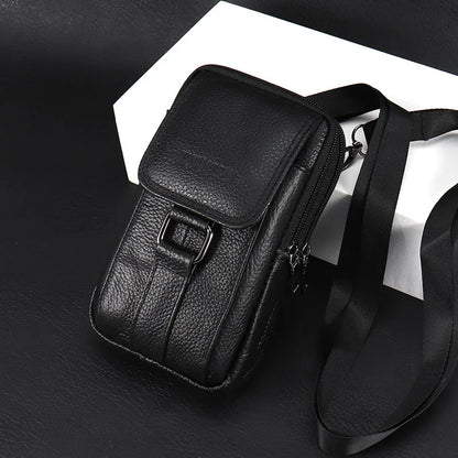 🎁Men’s Leather Phone Bag with 3 Compartments, Magnetic Flap & Adjustable Crossbody Strap