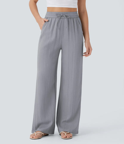 High-Waisted Linen-Feel Wide Leg Pants for Women
