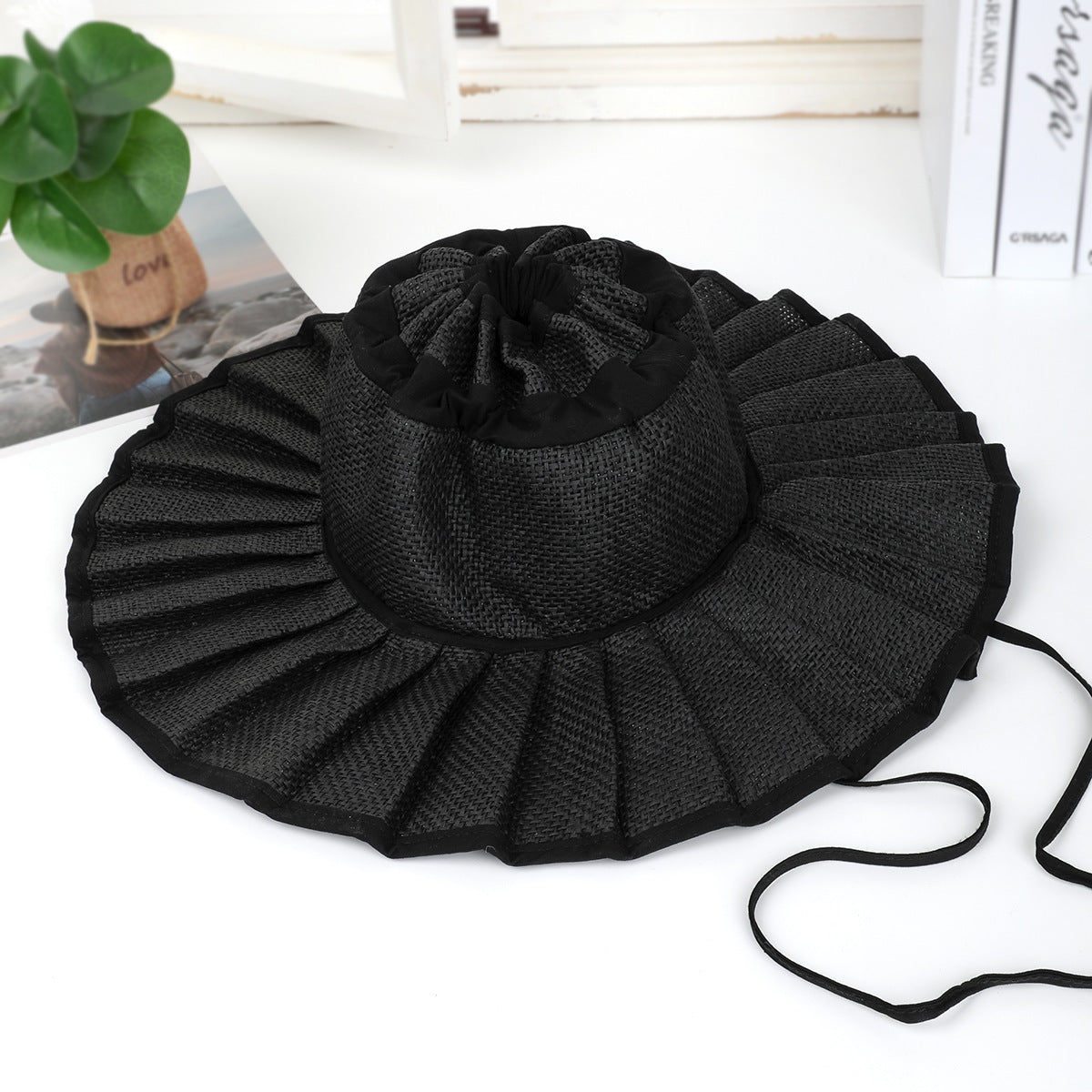 Women’s Foldable Straw Sun Hat 👒☀️ | UPF 50+ Wide Brim Ponytail Beach Visor