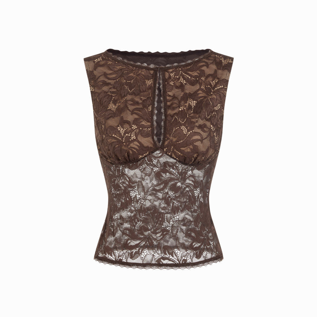 Vintage Floral Lace Sleeveless Top for Women