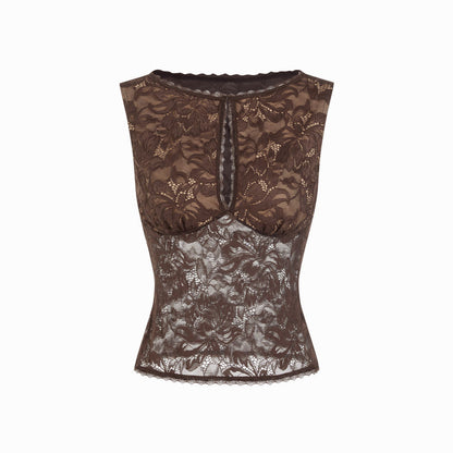 Vintage Floral Lace Sleeveless Top for Women
