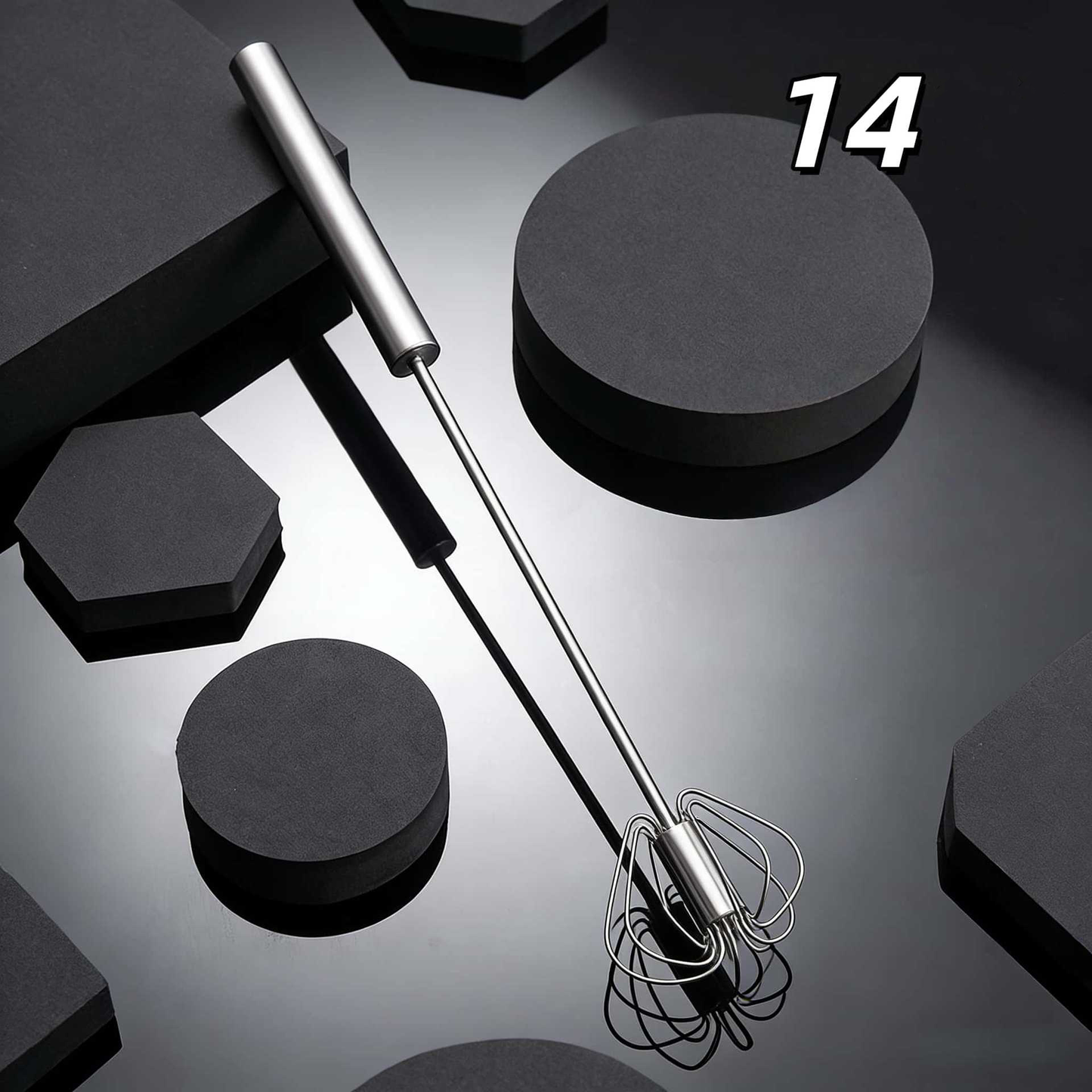 2PCS Stainless Steel Hand-Push Rotary Whisk – Semi-Automatic Egg Beater & Milk Frother