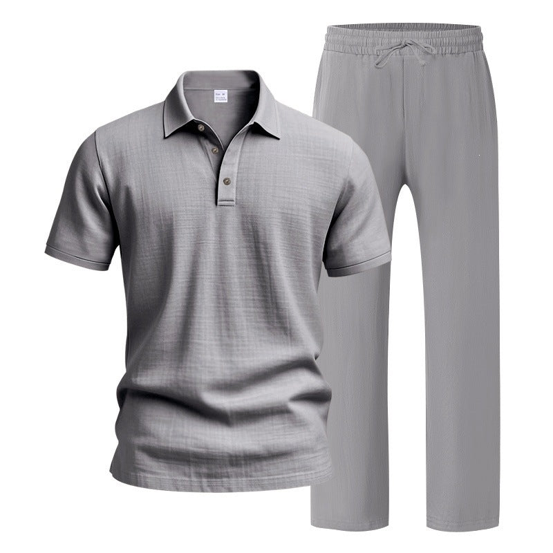 Men's Breathable Linen Short Sleeve Two-Piece Lounge Set