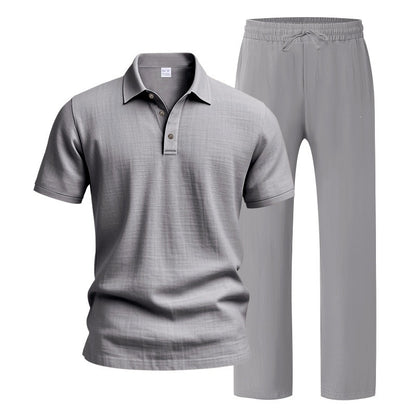 Men's Breathable Linen Short Sleeve Two-Piece Lounge Set
