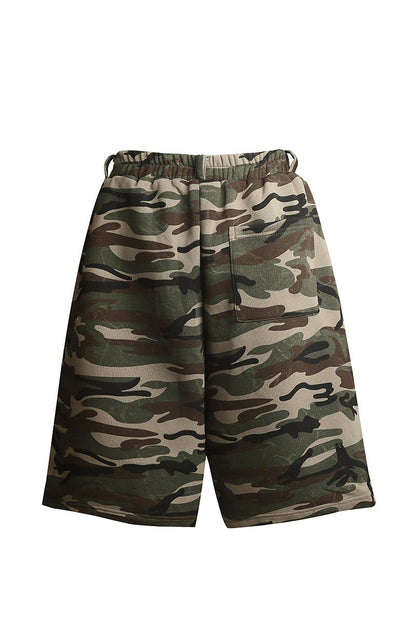 Vintage Camo Embroidered Wide-Leg Cropped Pants