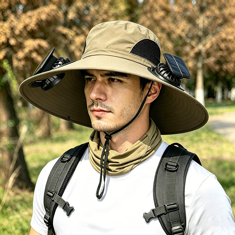 2026 Outdoor Wide Brim Cooling Hat with Dual Fans & UPF 50+ Sun Protection