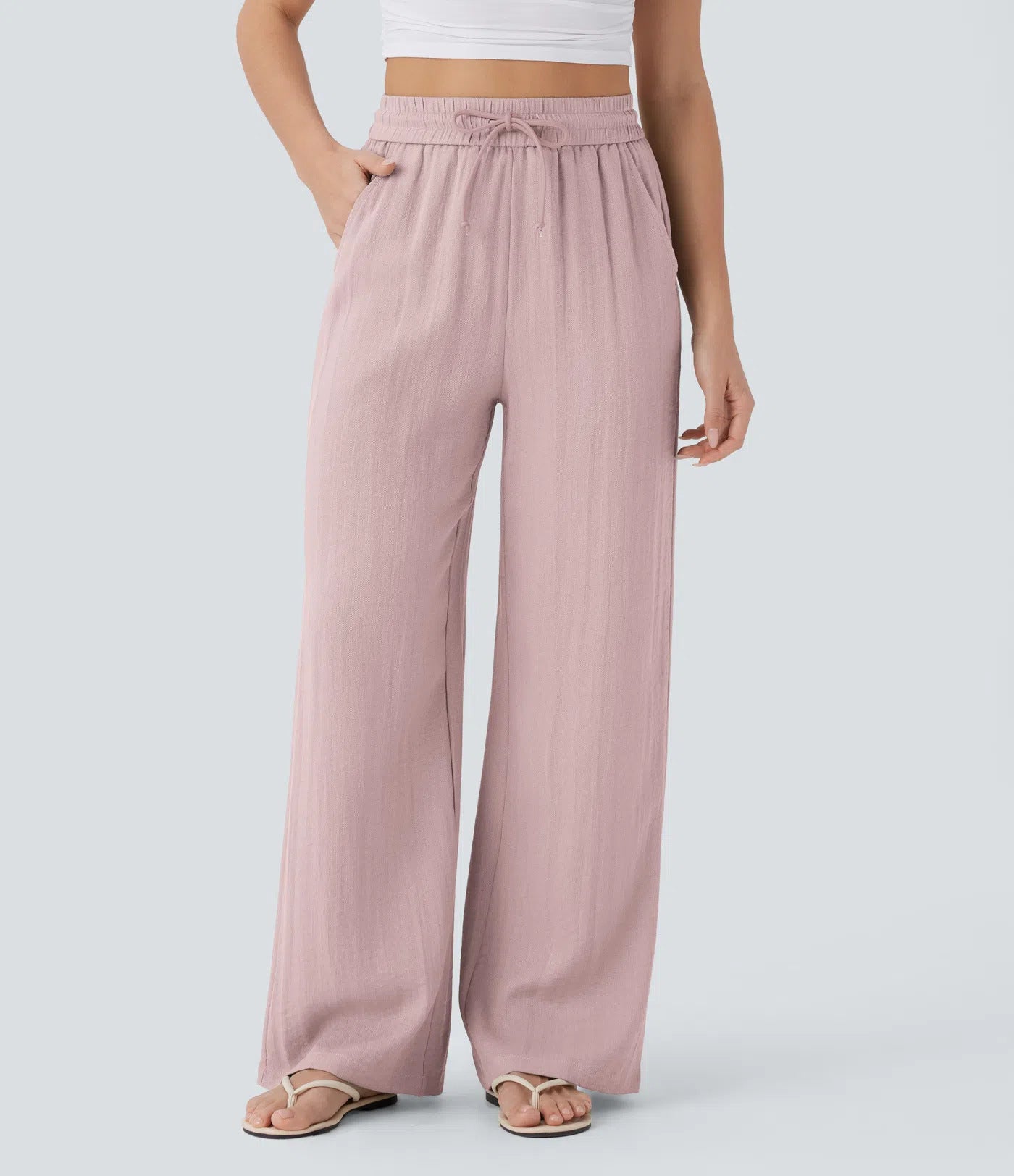 High-Waisted Linen-Feel Wide Leg Pants for Women