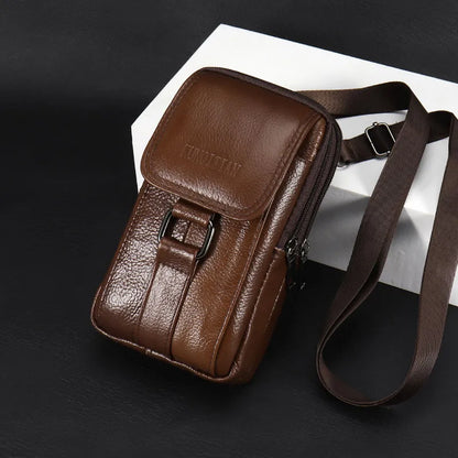 🎁Men’s Leather Phone Bag with 3 Compartments, Magnetic Flap & Adjustable Crossbody Strap