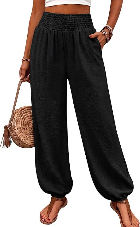 Women's Pleated High Waist Harem Pants With Pockets