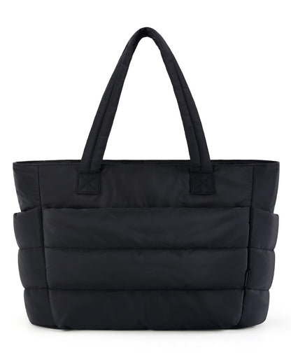 Floral Quilted Puffer Tote Bag – Lightweight Laptop Shoulder Bag