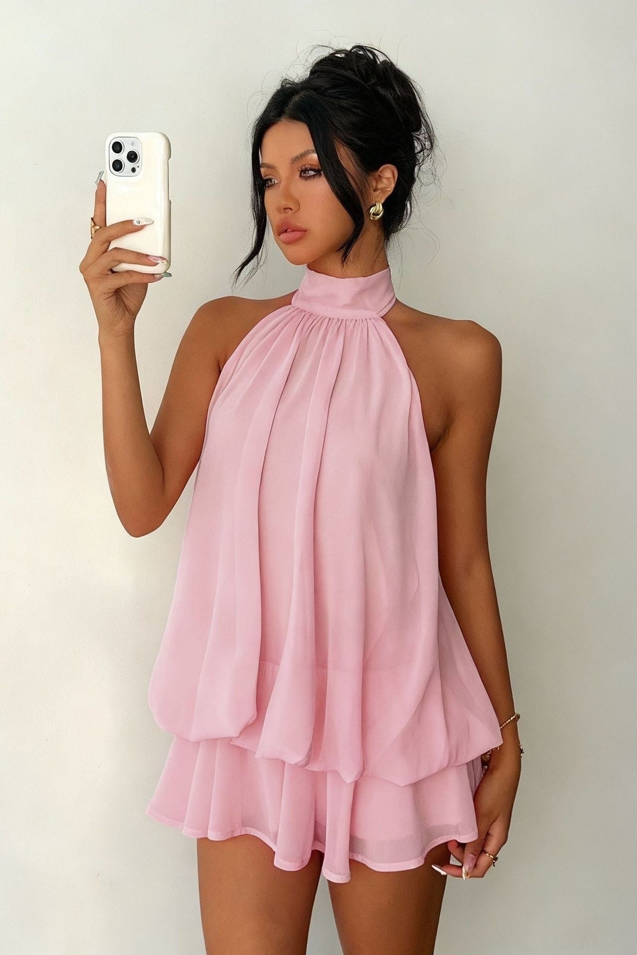 Women's Halter Neck Ruffle Maxi Dress