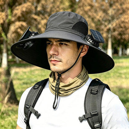 2026 Outdoor Wide Brim Cooling Hat with Dual Fans & UPF 50+ Sun Protection