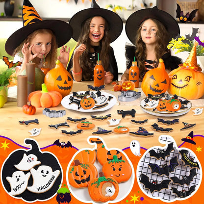 🎁12Pcs Halloween Cookie Cutter Set – Ghost, Witch Hat, Pumpkin & Bat