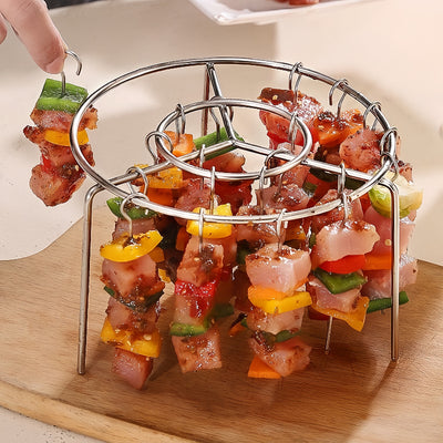 2er-Pack Heißluftfritteusen-Spießständer – Runder Edelstahl-Grillrost mit 24 Spießen für Heißluftfritteusen