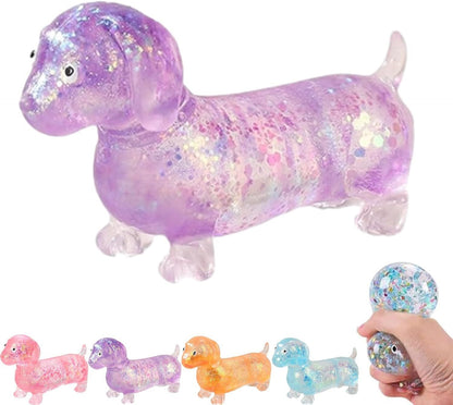 Sparkly Dachshund Squishy Stress Relief Toy – Cute Stretchy Anxiety Fidget for Kids & Adults