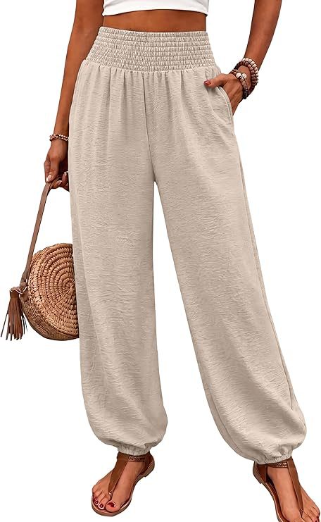 Women's Pleated High Waist Harem Pants With Pockets