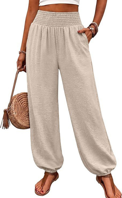 Women's Pleated High Waist Harem Pants With Pockets