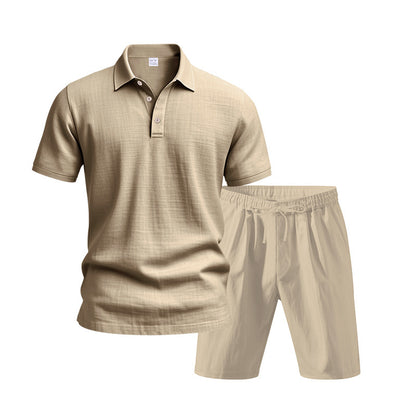 Men's Breathable Linen Short Sleeve Two-Piece Lounge Set