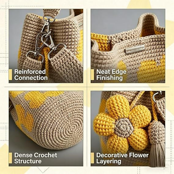 Handmade Flower Crochet Tote Bag – Exquisite Handwoven Cotton Yarn Shoulder Bag