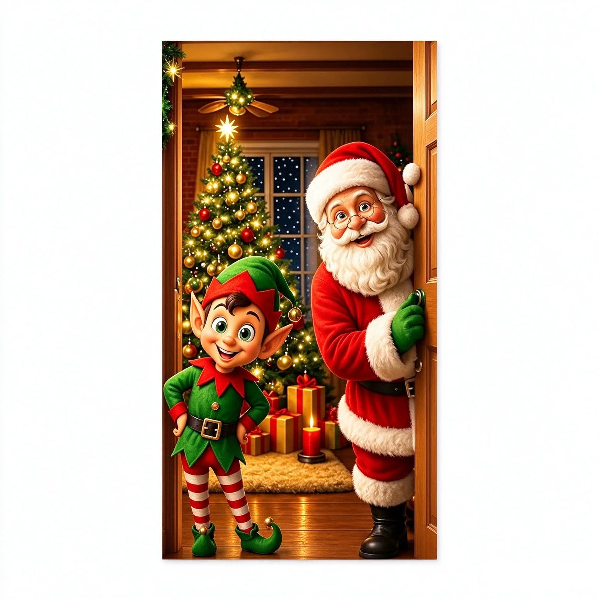 🎁Stretch Christmas Door Cover with Santa &amp; Reindeer Print