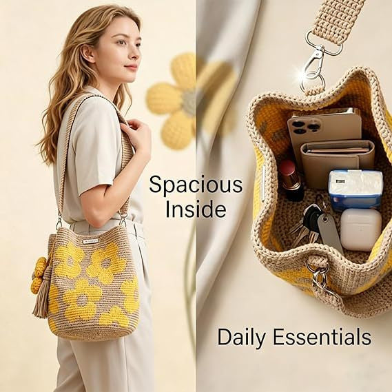 Handmade Flower Crochet Tote Bag – Exquisite Handwoven Cotton Yarn Shoulder Bag