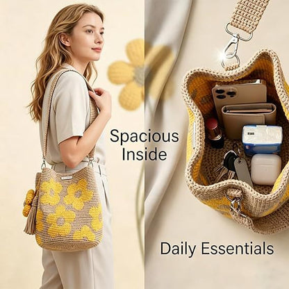 Handmade Flower Crochet Tote Bag – Exquisite Handwoven Cotton Yarn Shoulder Bag