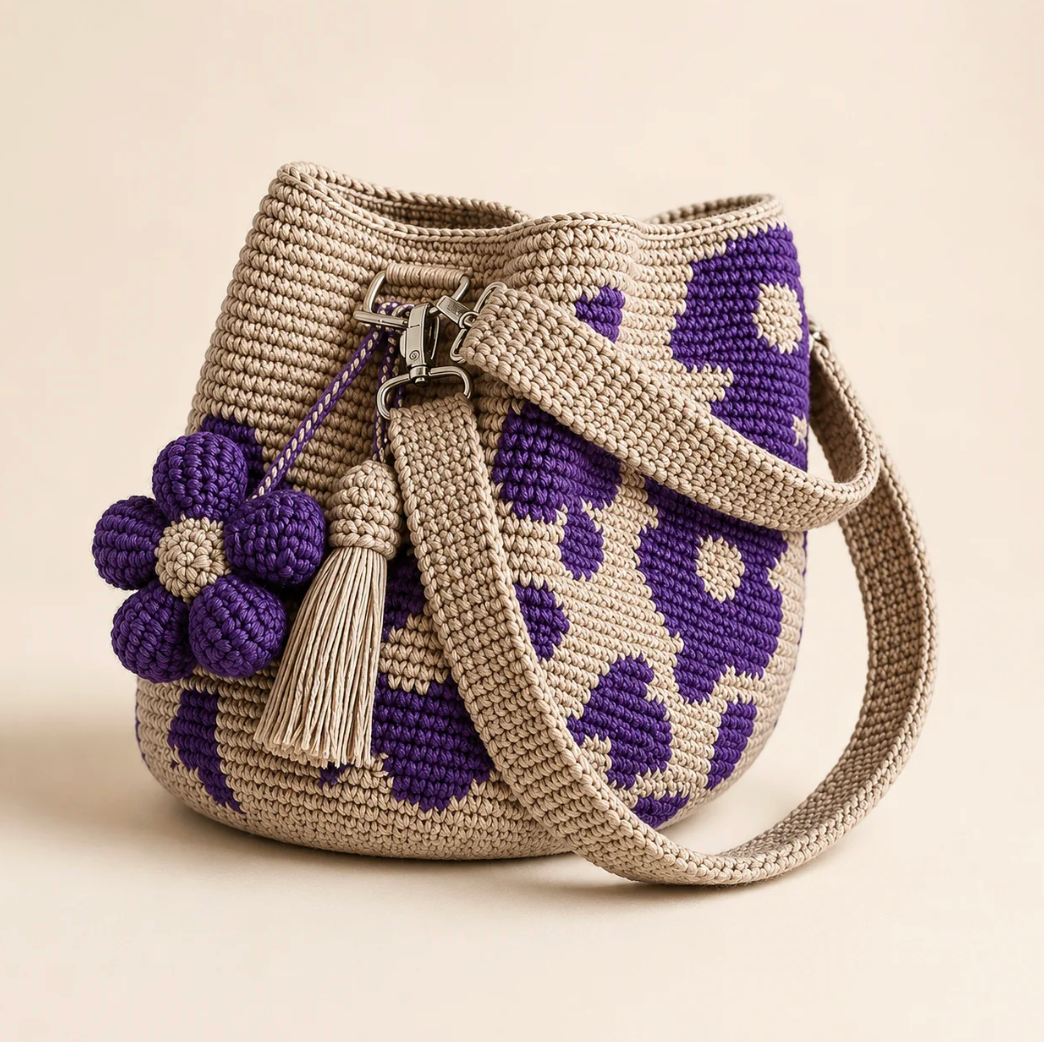 Handmade Flower Crochet Tote Bag – Exquisite Handwoven Cotton Yarn Shoulder Bag