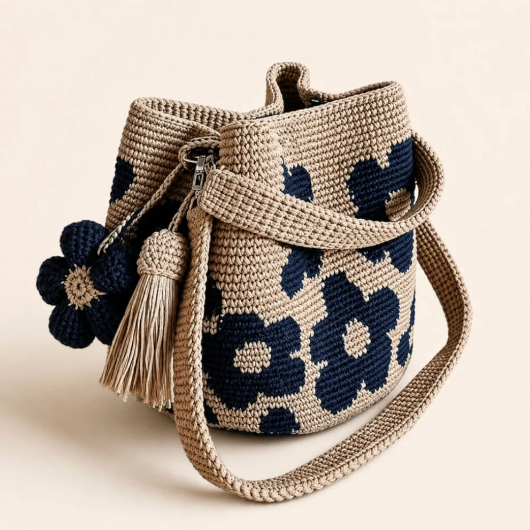 Handmade Flower Crochet Tote Bag – Exquisite Handwoven Cotton Yarn Shoulder Bag