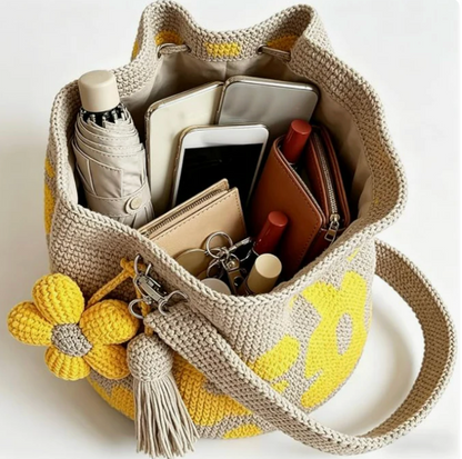 Handmade Flower Crochet Tote Bag – Exquisite Handwoven Cotton Yarn Shoulder Bag