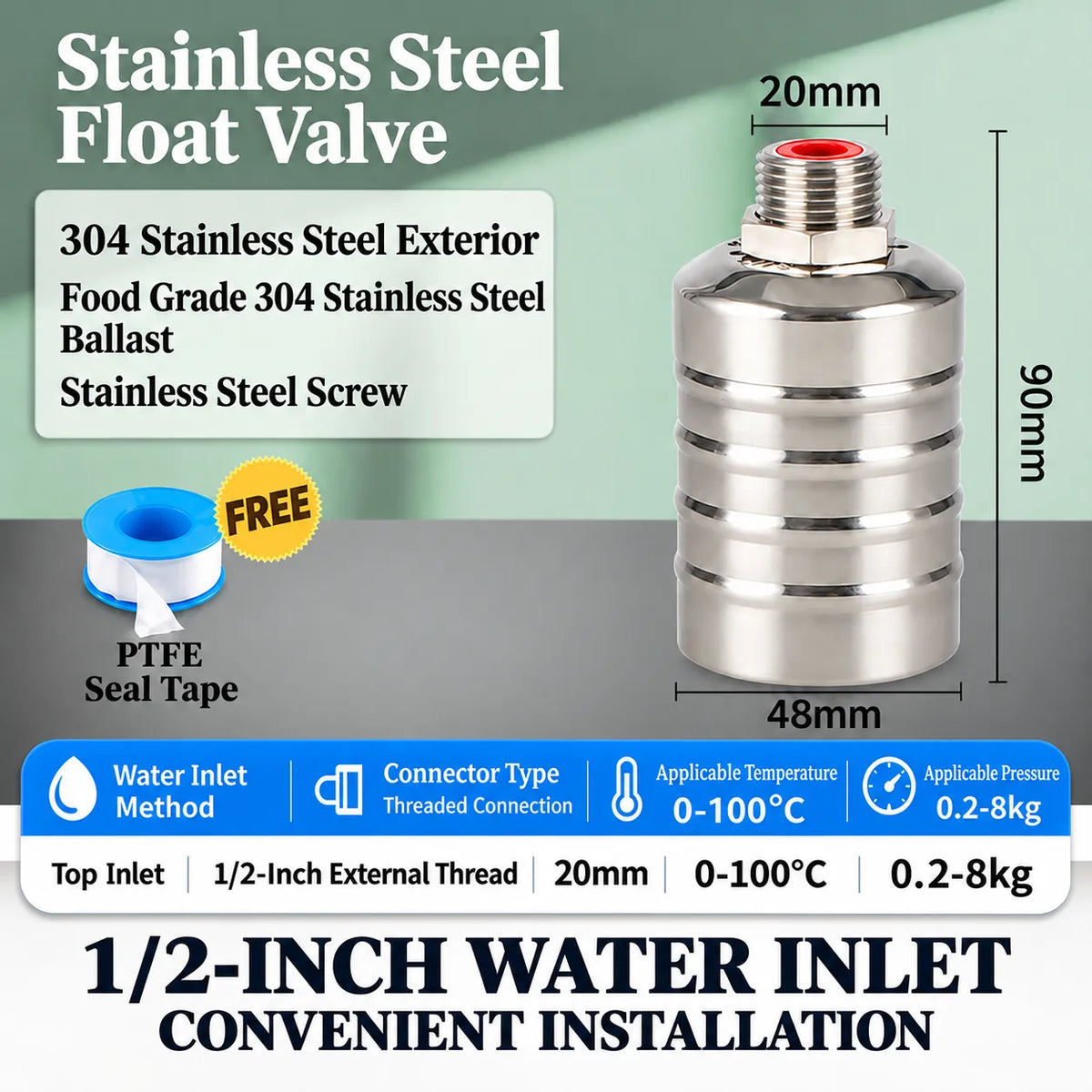 🎁Automatic Stainless Steel Water Float Valve – Compact Self-Regulating Water Level Controller with Automatic Shut-Off for Water Tanks, Pools & Storage Systems
