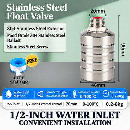 🎁Automatic Stainless Steel Water Float Valve – Compact Self-Regulating Water Level Controller with Automatic Shut-Off for Water Tanks, Pools & Storage Systems