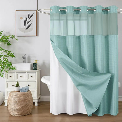 Colorful Star No-Hook Shower Curtain Set with Snap-In Liner