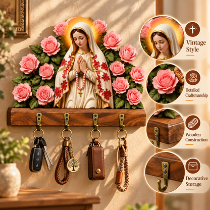 ❤️Virgin Mary Wooden Key Holder with 4 Hooks
