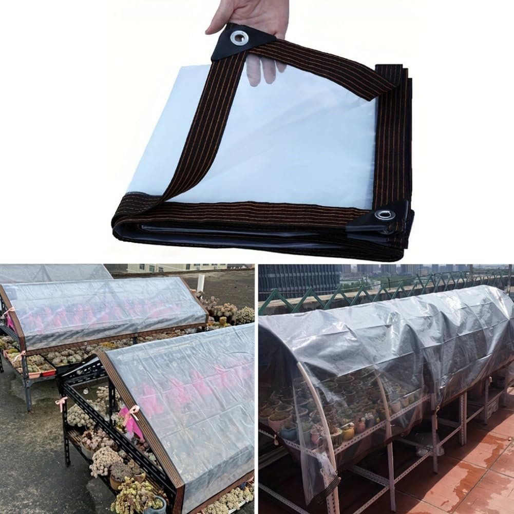 🎉Clear Waterproof PE Tarp – Transparent Outdoor Cover with Metal Grommets