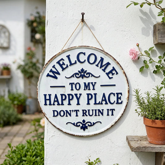 Das "Happy Place" Begrenzungsschild – Lustige Vintage Metall Wandkunst, "Don't Ruin It" Gartendeko ✨🏡