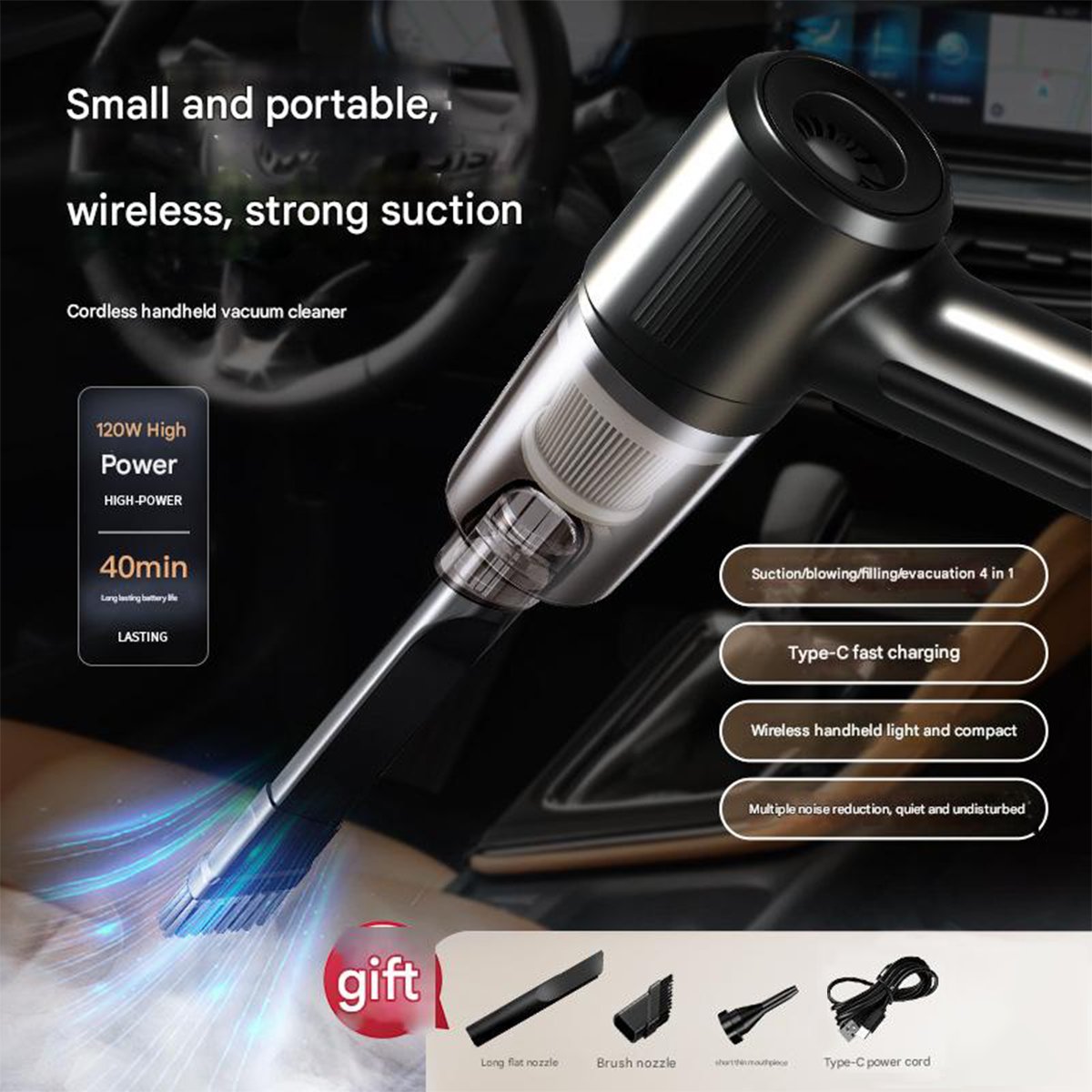 🔥Wireless  Handheld Car Vacuum Cleaner Portable Cordless , Vacuum Cleaner with Multi-Nozzles