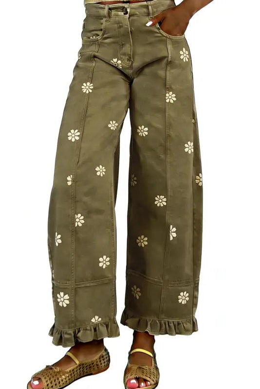 Women’s Printed Wide Leg Barrel Jeans With Y2K Style