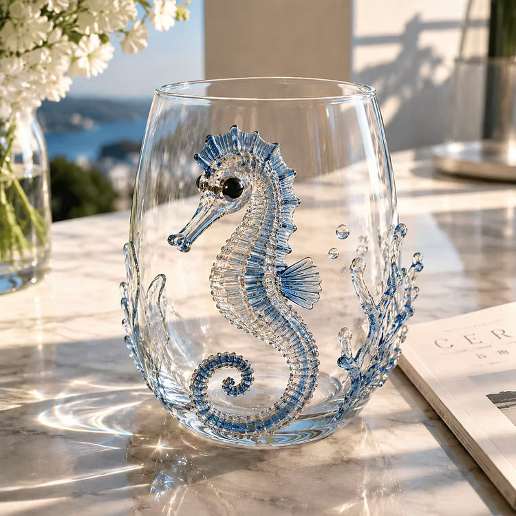 Hand-Blown Blue-Ringed Octopus Glass – 3D Artisan Borosilicate Cocktail Tumbler, 12oz Coastal Drinkware