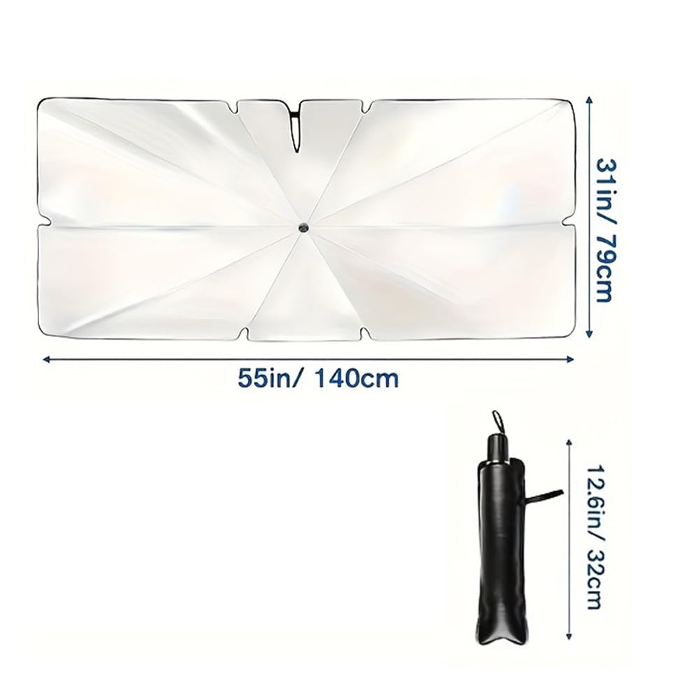 Foldable Windshield Sun Shade Umbrella 55" x 31" ☂️🚗 | Reflective Car Sunshade for Heat Insulation & UV Protection