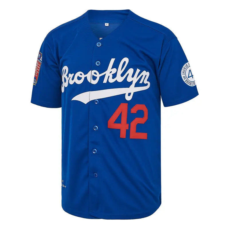 Mens Brooklyn 42 Robinson Baseball Jersey – Legend Vintage Embroidered HipHop Blue Jersey